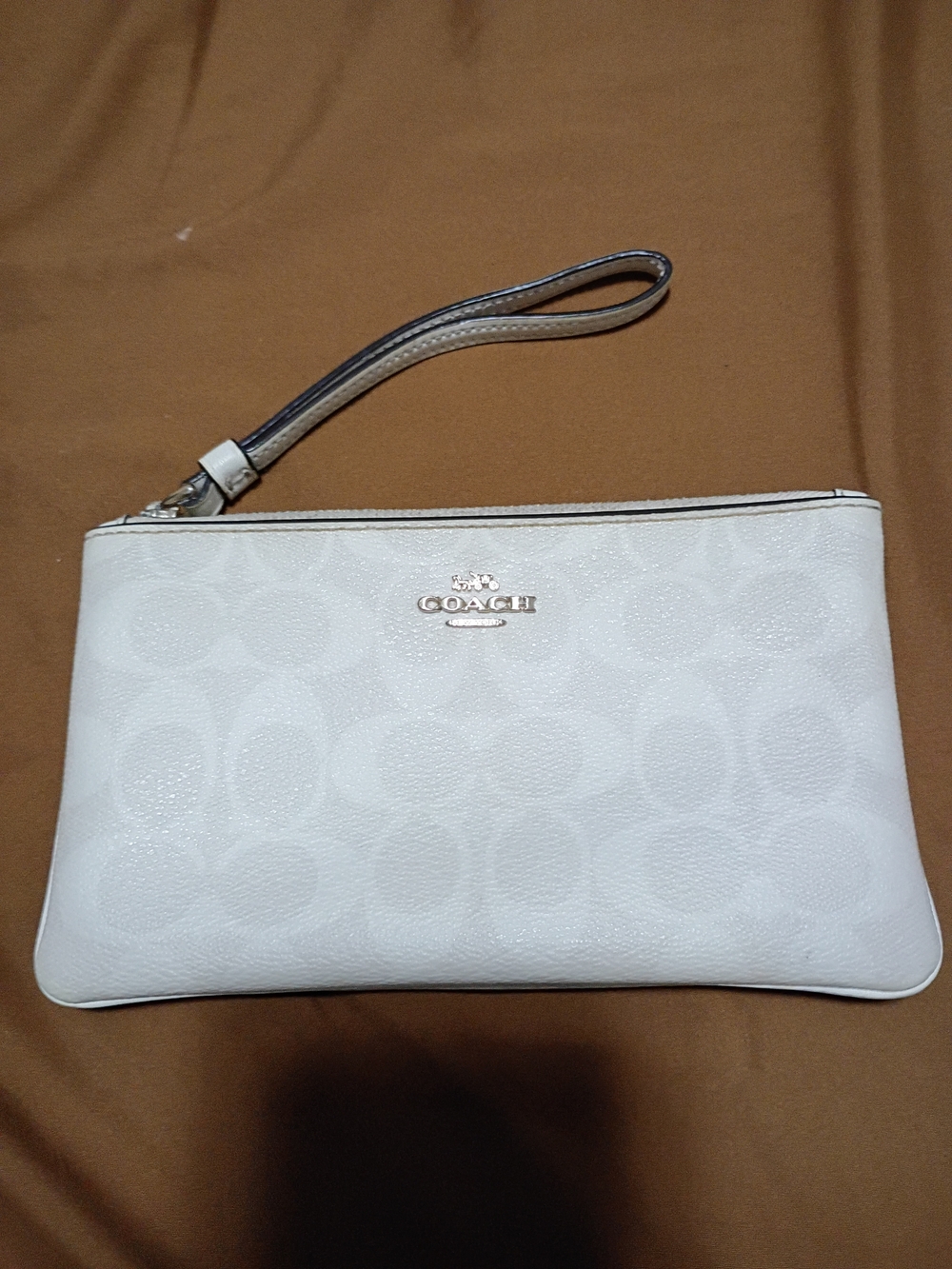 COACH White Signature Wristlet Clutch